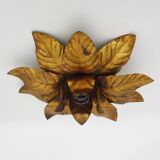Wall light, ceiling light sun foliage in gold metal, vintage ceiling light. Italy 70s