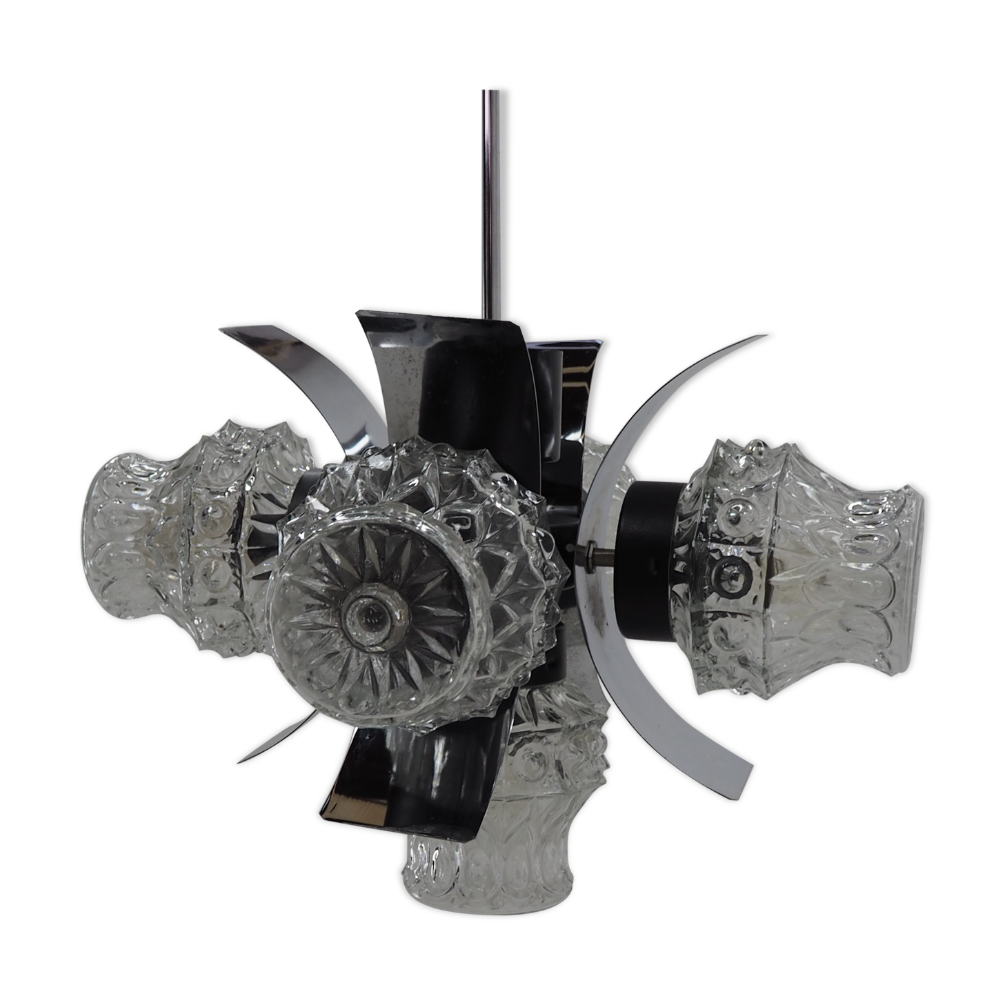 Chrome and glass chandelier, Czechoslovakia, 1960