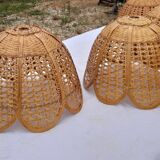Set of 4 vintage wicker pendant lamps
