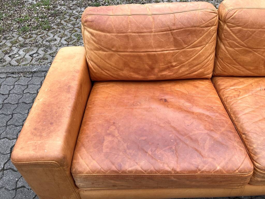 Danish Modern Mid Century Vintage Cognac Leather Sofa