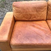 Canapé en cuir cognac vintage danois moderne du milieu du siècle