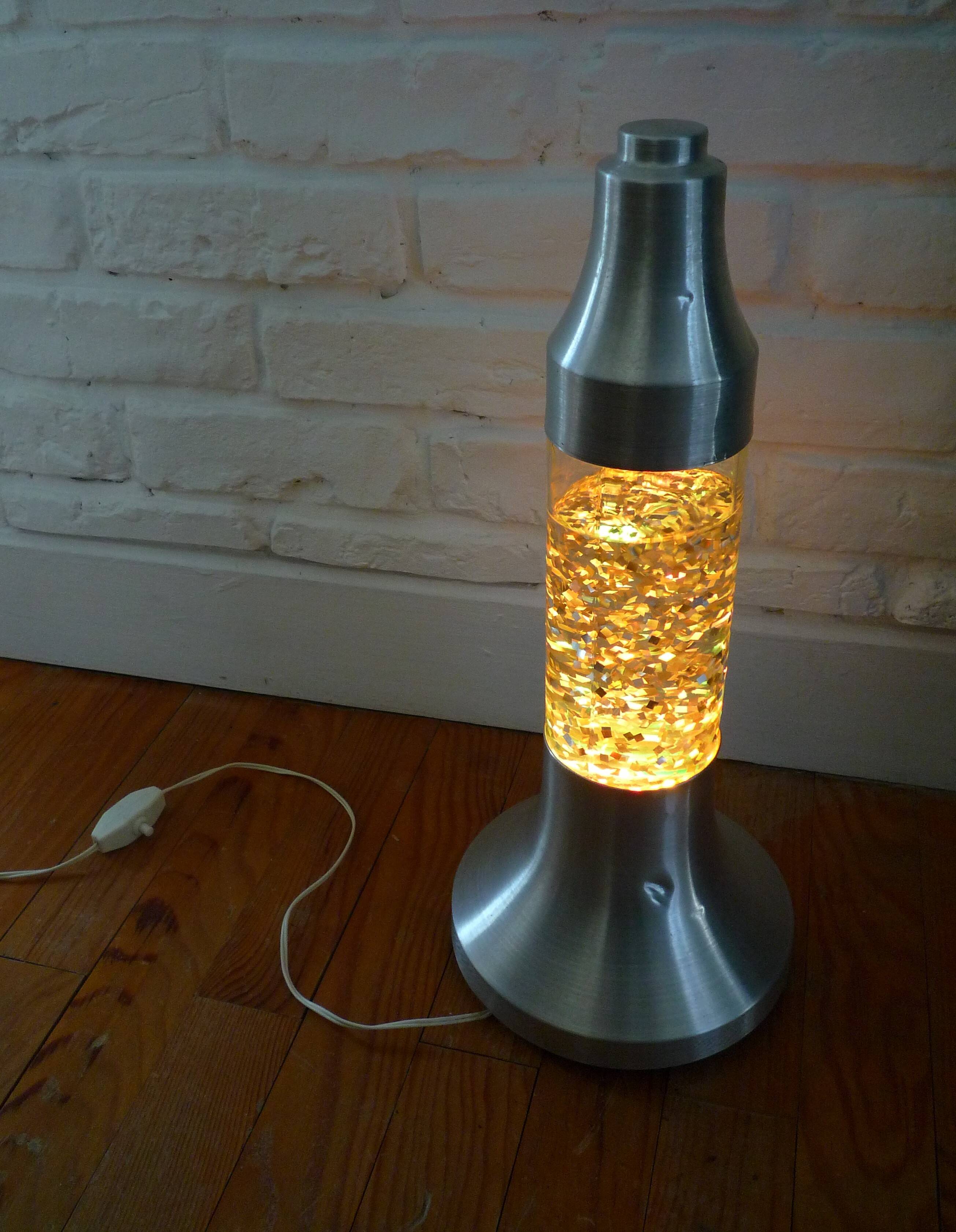 Psychedelic cylindrical lamp with aluminum and glass sequins, "Christel" type, vintage 1970
