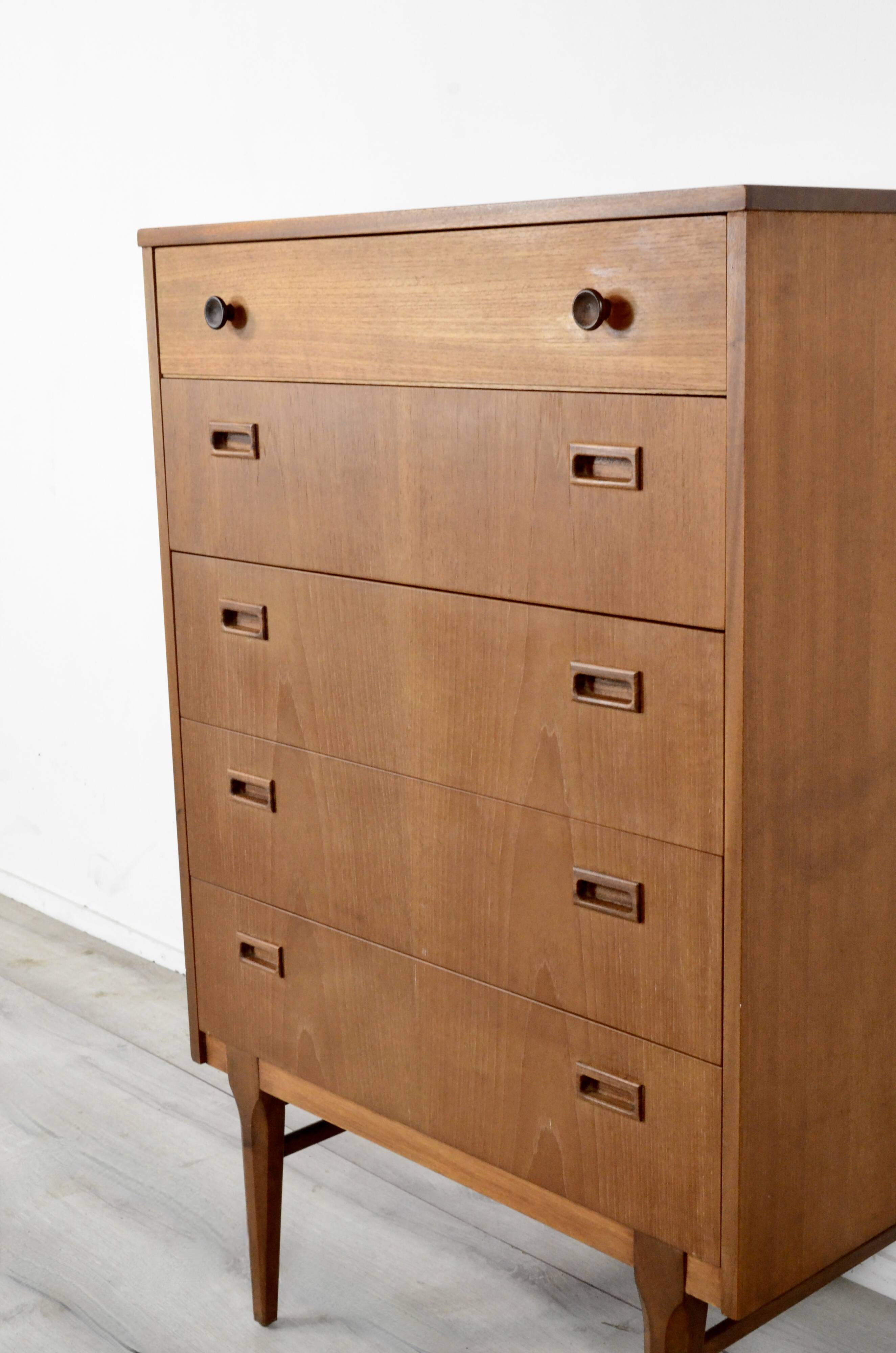 Midcentury Chest of Drawers / Tall Boy in Teak by Nathan. Vintage Modern / Retro / Danish Style / Sc