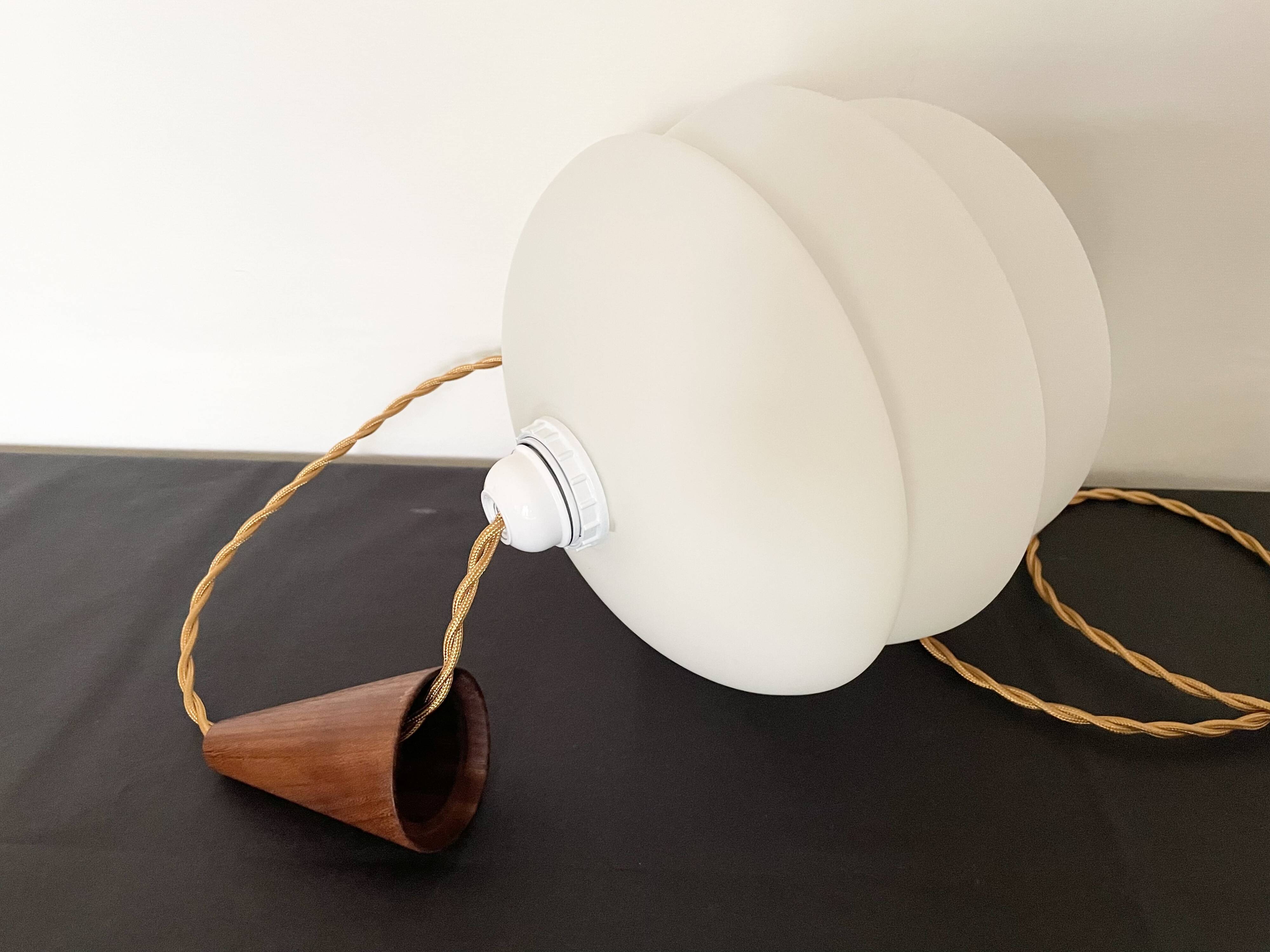 Scandinavian pendant light in opaline and teak