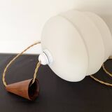 Scandinavian pendant light in opaline and teak