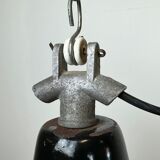 Industrial Black Enamel Factory Lamp with Cast Iron Top, 1960s