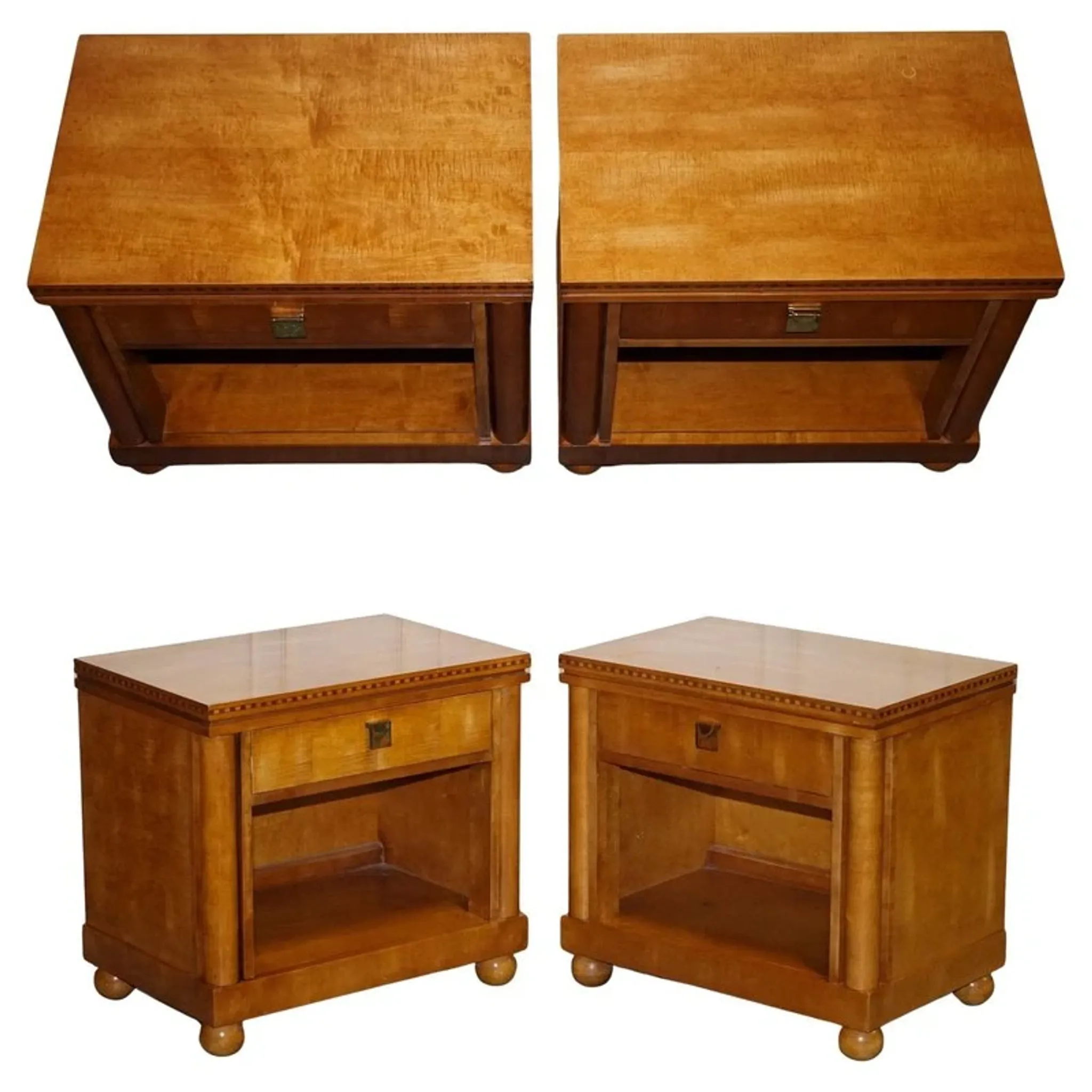 White Genesis Biedermeier Style Bedside Tables by American Hickory, Set of 2