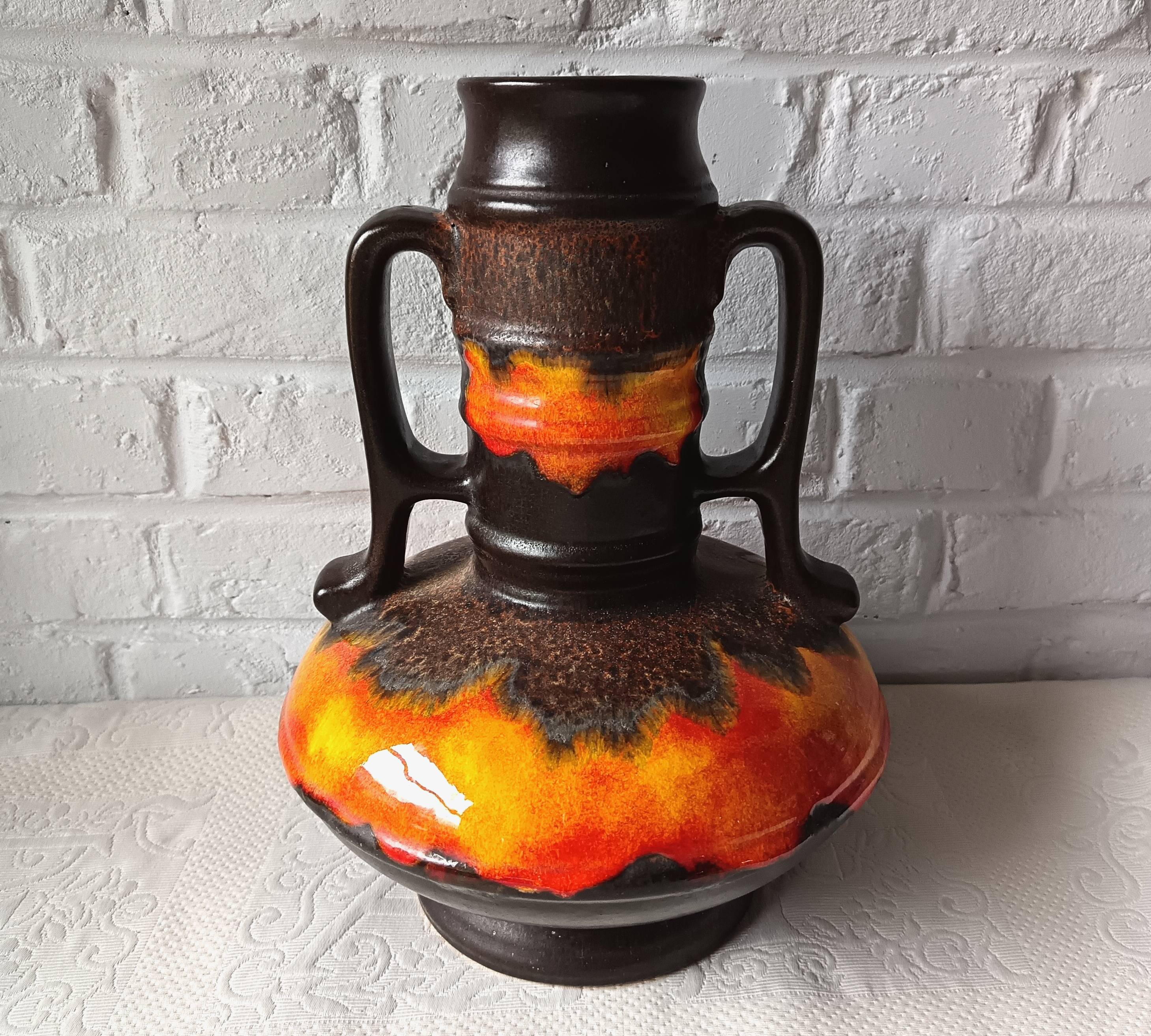 Large baluster ceramic vase, West Germany, Fat Lava 1970 vintage