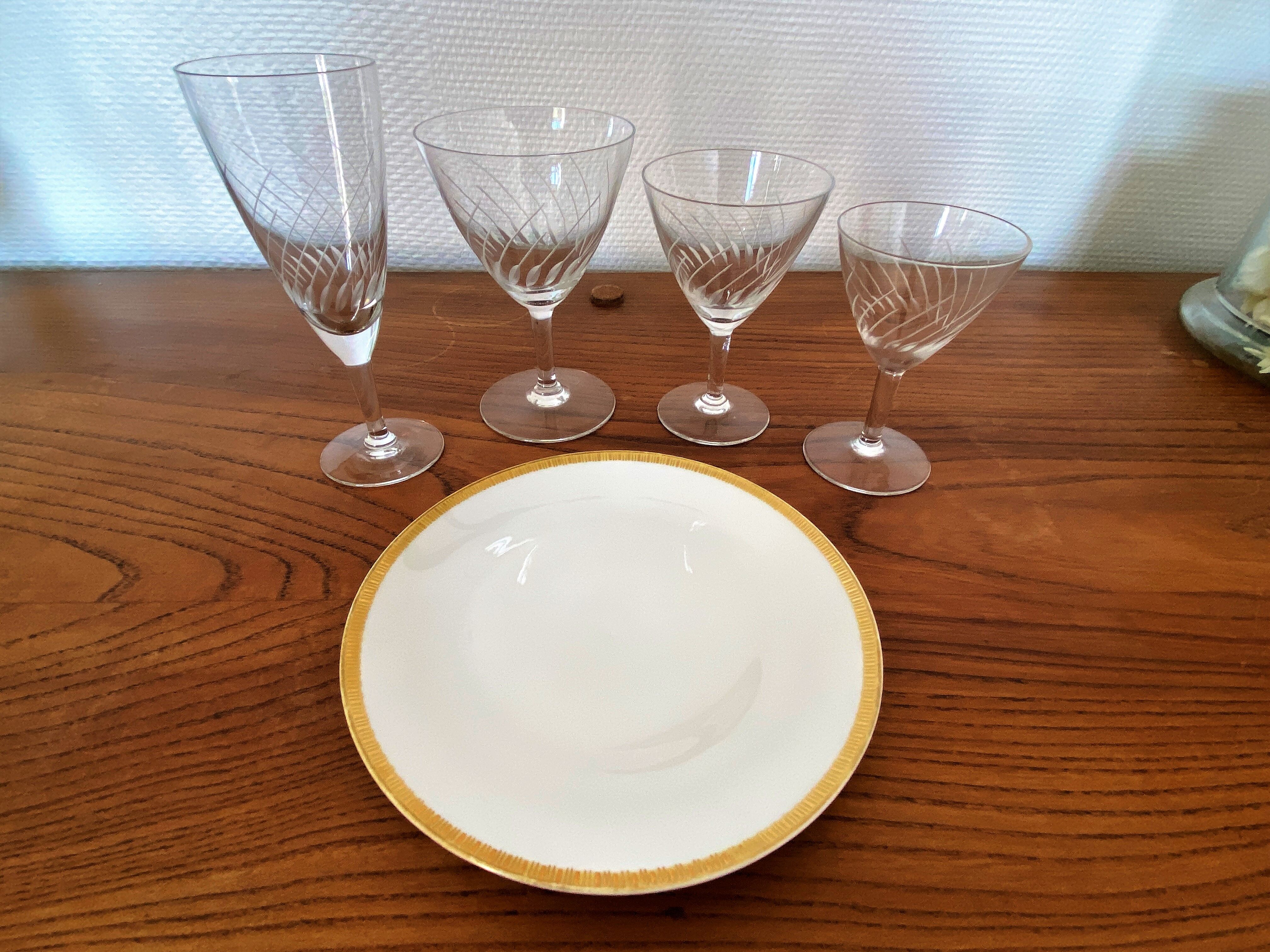 Set of 2 engraved glass water glasses 14 cl