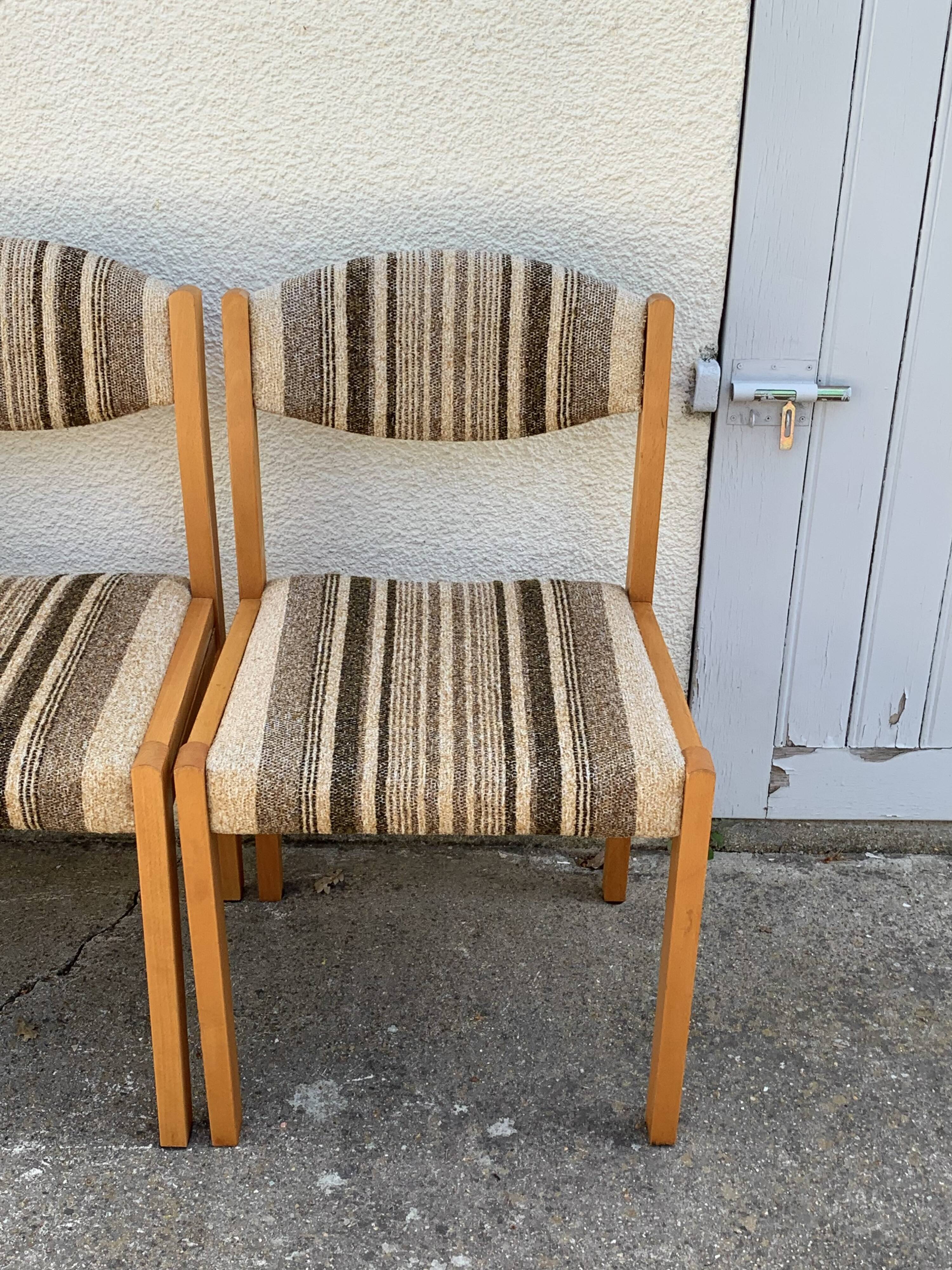 Suite of 4 chairs self beech brass and wool 1960