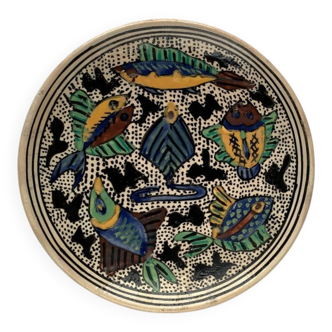 Vintage wall plate in hand-painted ceramic, 1970s.