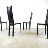 Vintage black leather dining chairs, set of 4, 1980s