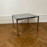 Square coffee table in chromed steel and marble, 1970s design