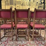 Set of 6 Renaissance style carved walnut chairs - Haute époque