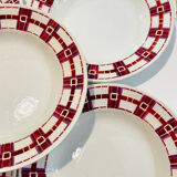 5 hollow plates in burgundy and red earthenware Stuart mill ds loups