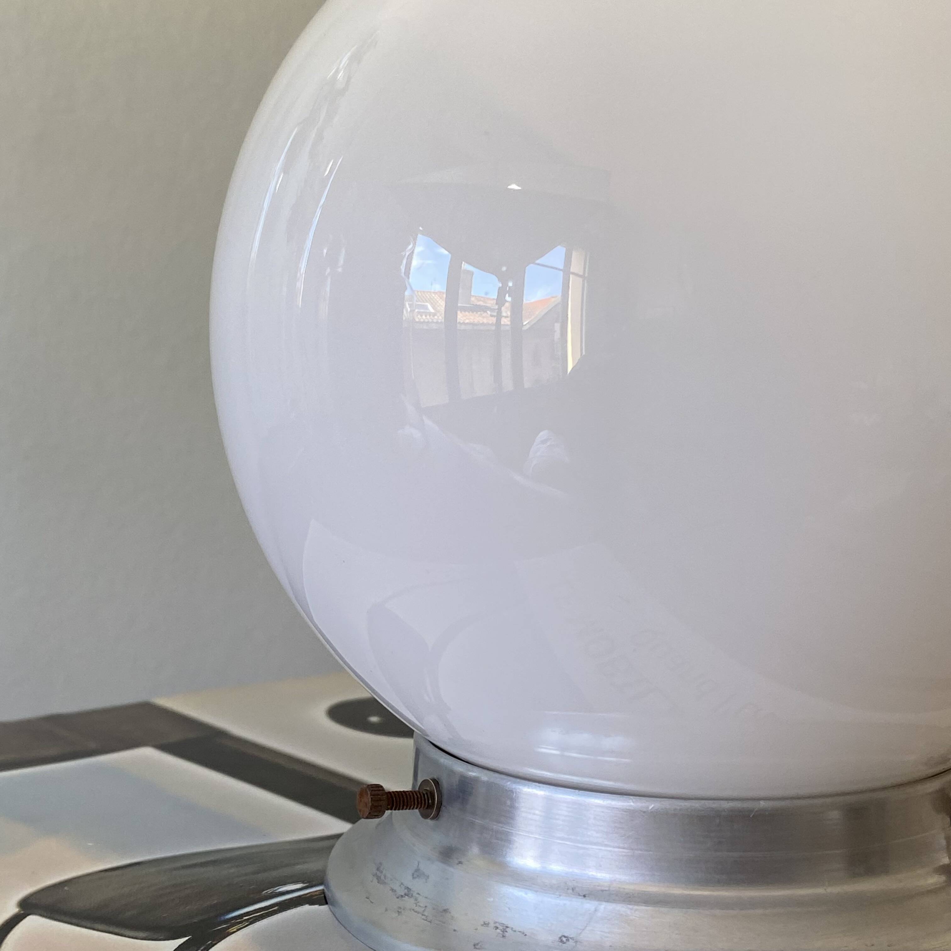 Ceiling light or wall light with white opaline glass globe, 15 cm, aluminium rose.