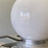 Ceiling light or wall light with white opaline glass globe, 15 cm, aluminium rose.