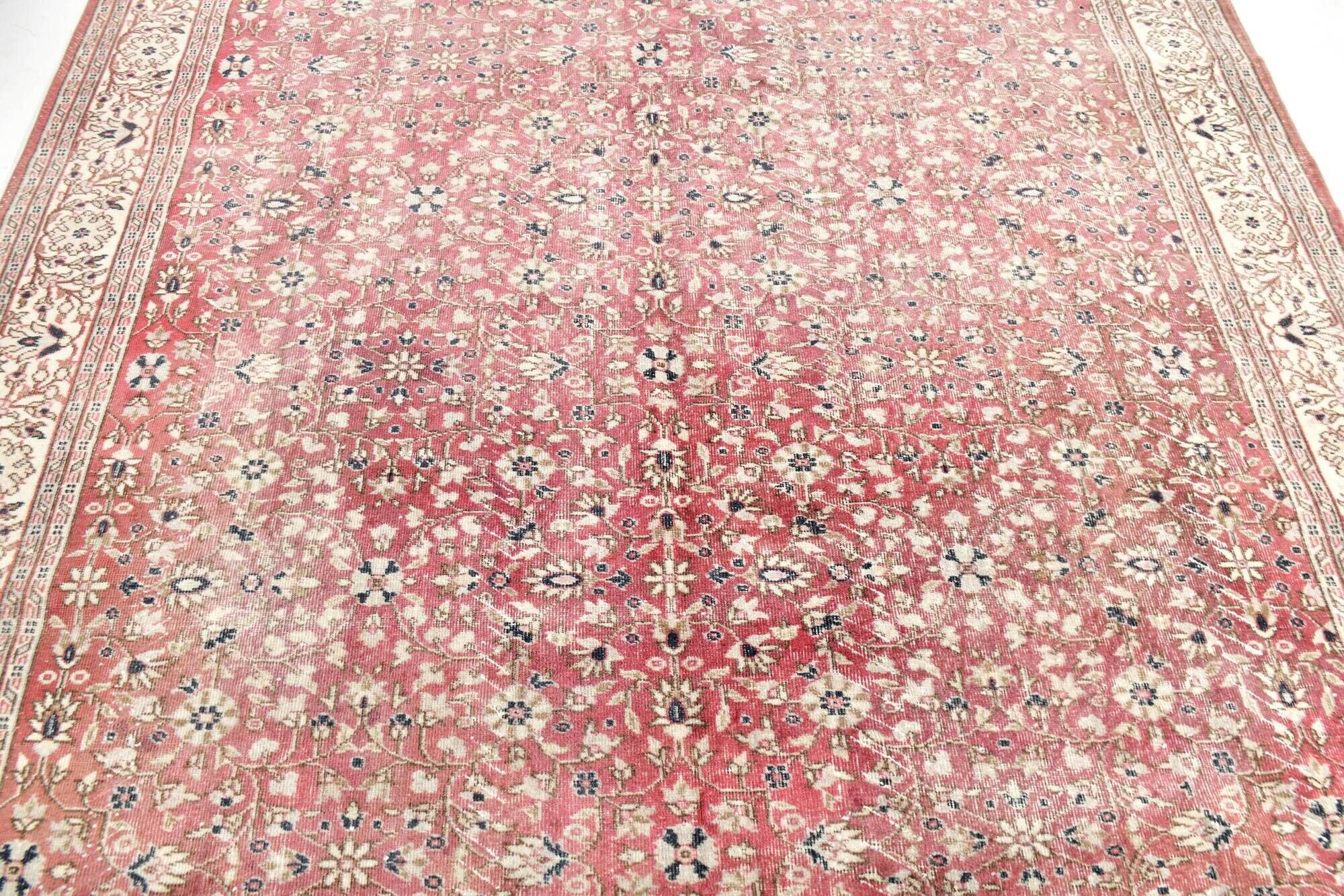 Red & Navy Blue Floral Vintage Persian Rug