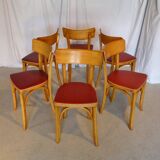 Six vintage Baumann bistro chairs in blond wood