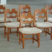 Set of 6 "Razorblade" chairs by Henning Kjærnulf in Oak and Lambswool, 1960s