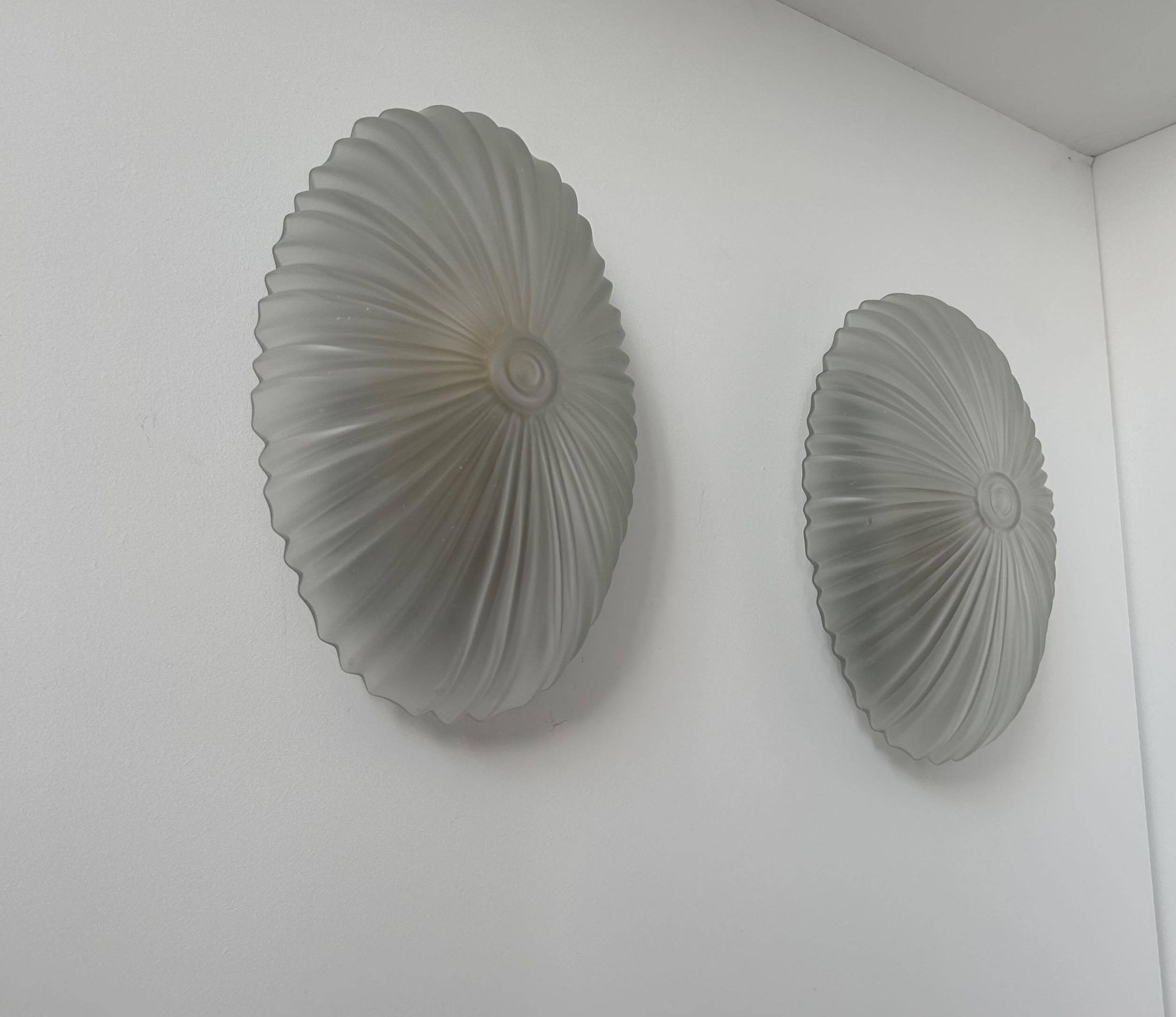 Pair of vintage sandblasted glass wall lights, France 1970s