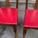 6 Art Deco dining chairs in solid wood and burgundy leather, 1950s