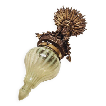 Empire bronze pendant lamp with uranium glass, France, 1890s