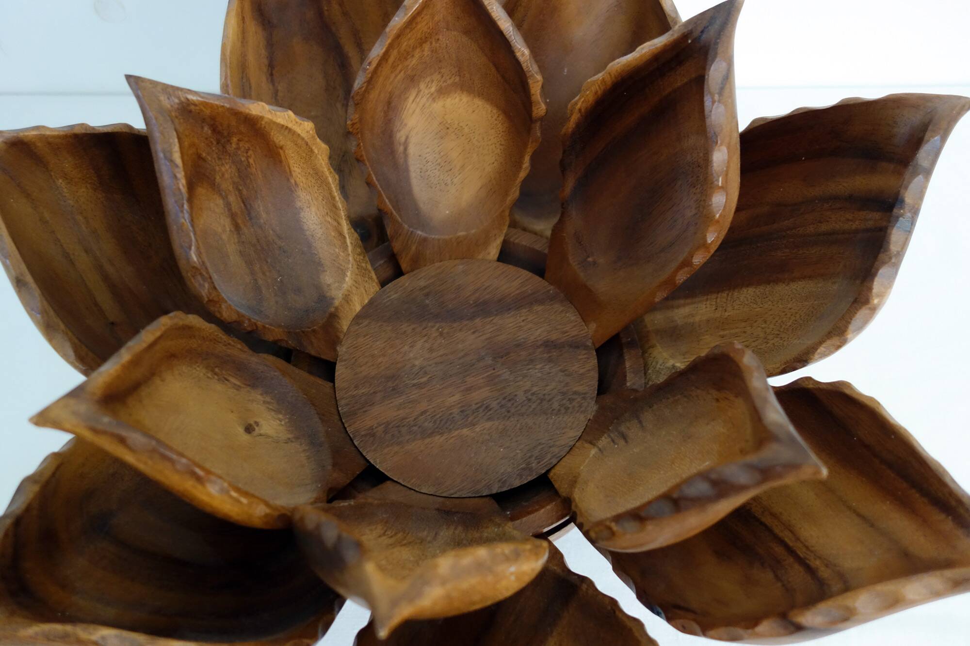 Large lotus flower vintage wooden aperitif service