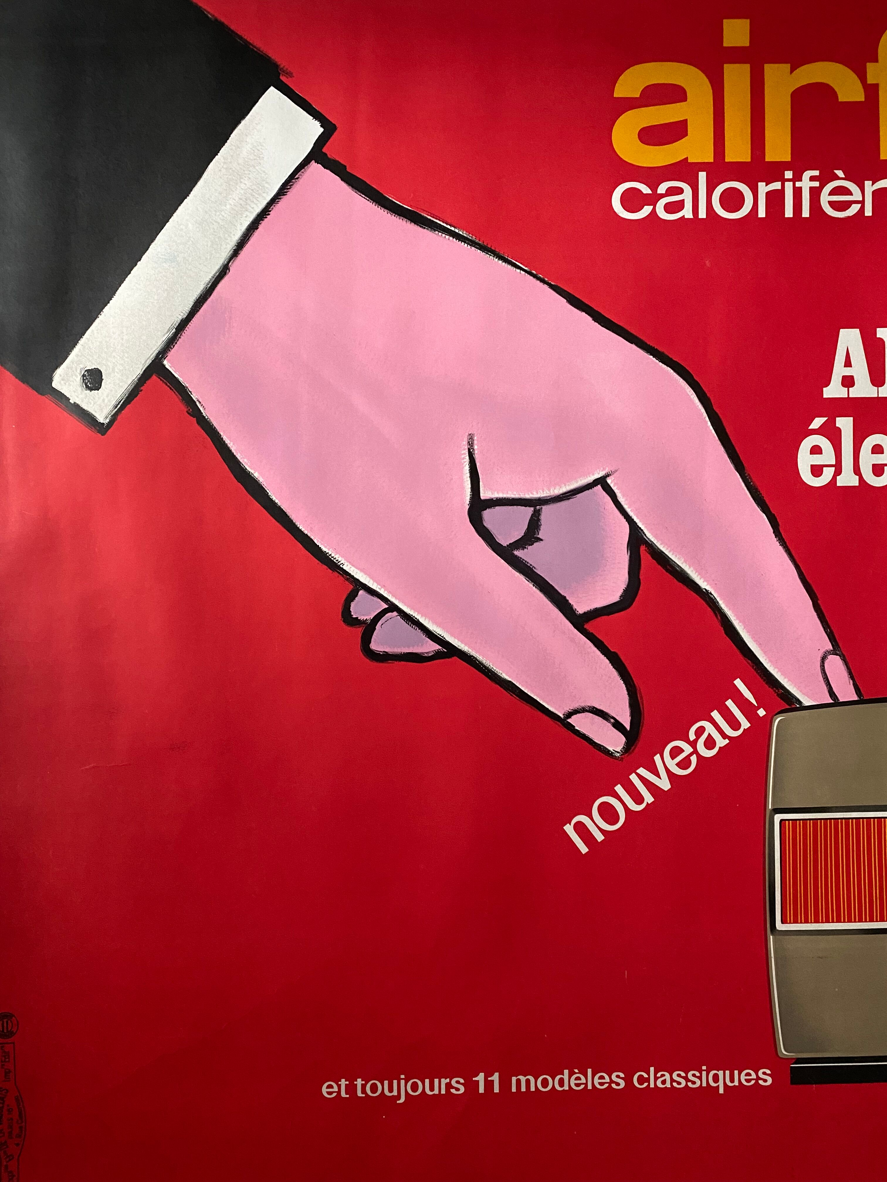 Original poster "Airflam electric ignition" Heating, Savignac 115x153cm 60's