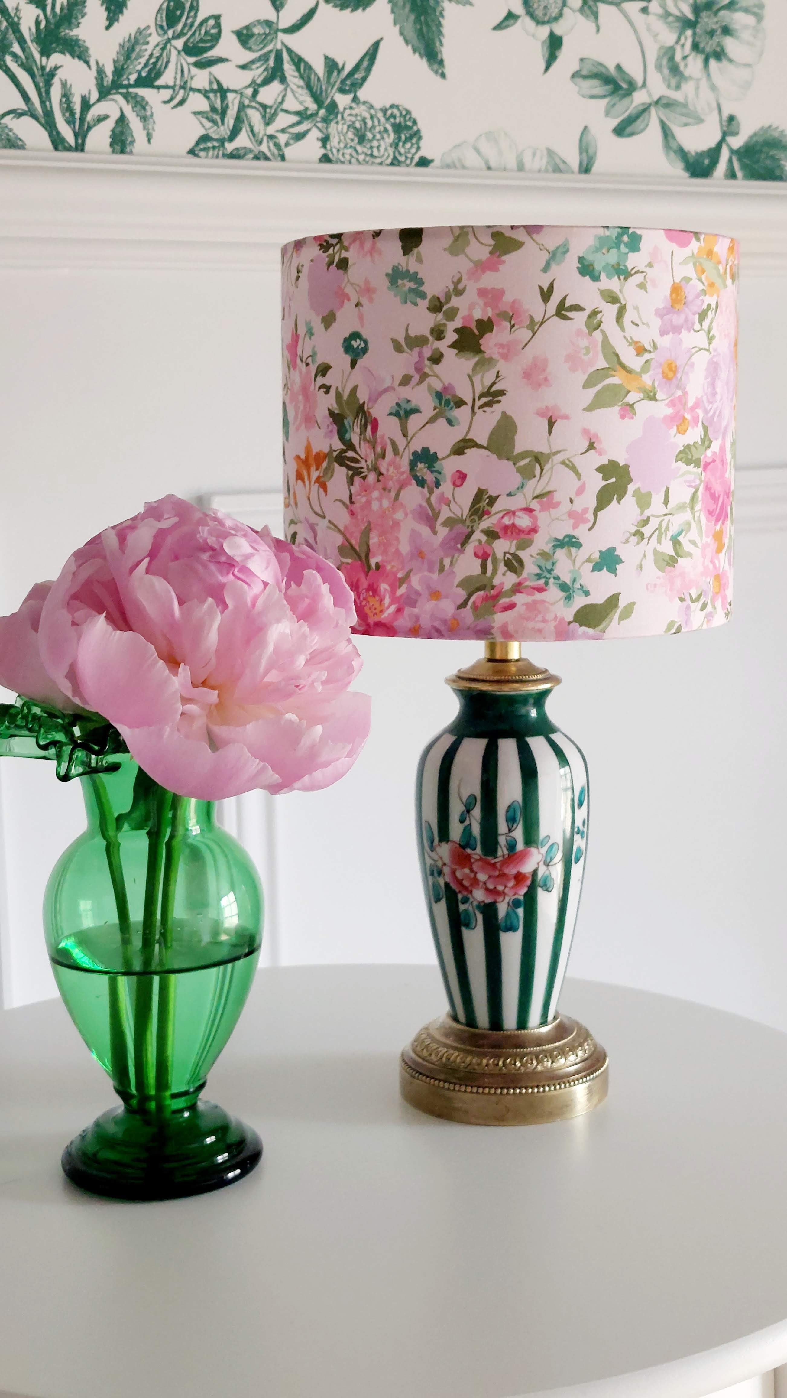 Small vintage lamp hand-painted with a Liberty shade.