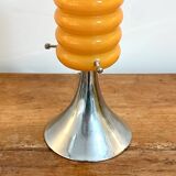 Vintage orange lamp with chrome tulip base and glass shade
