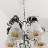 Mazzega Mid-Century Modern Italian Murano Glass and Steel Chandelier, 1970s