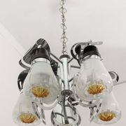 Mazzega Mid-Century Modern Italian Murano Glass and Steel Chandelier, 1970s