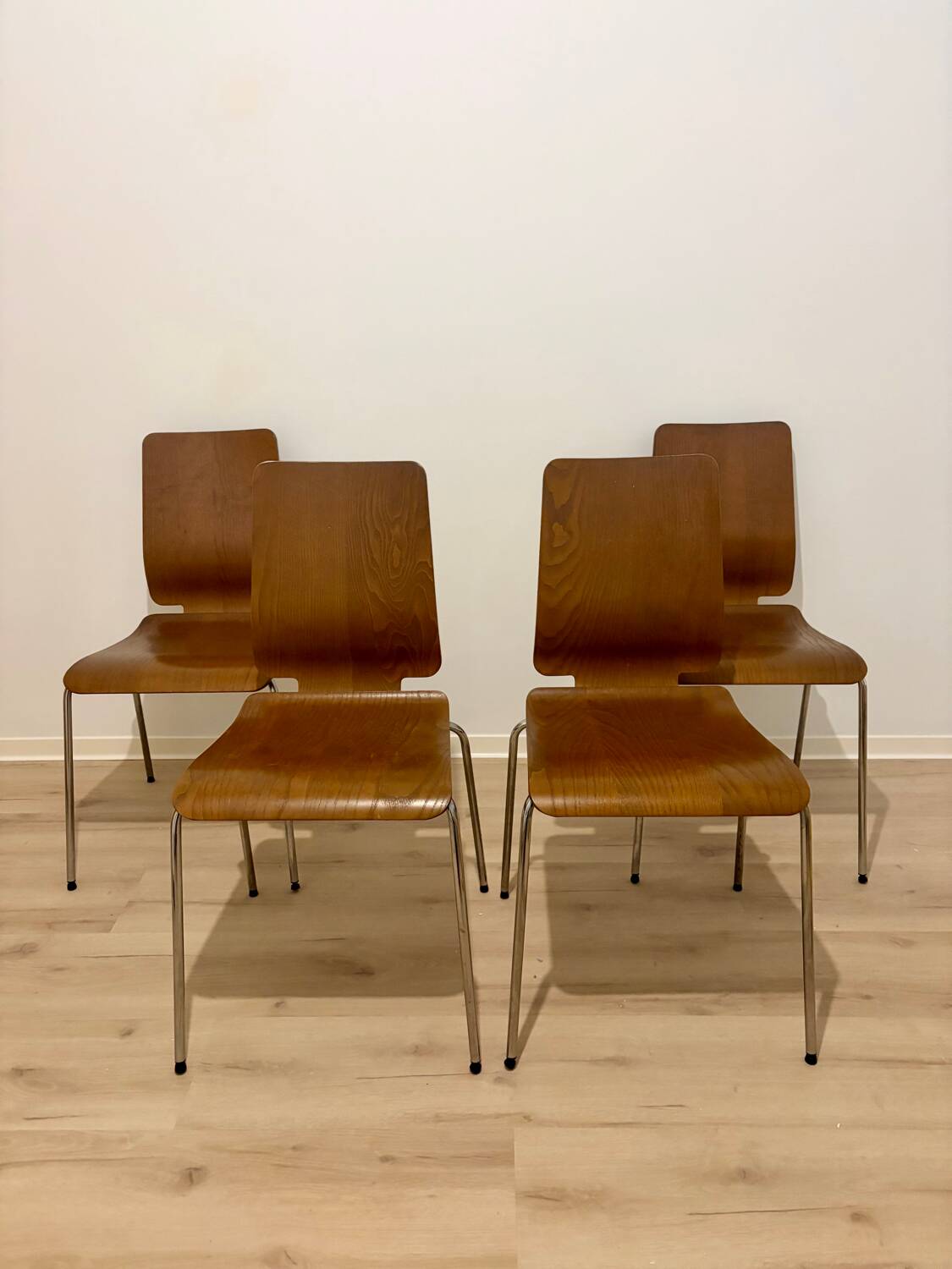 Vintage set of 4 IKEA Gilbert chairs made of bent oak plywood.