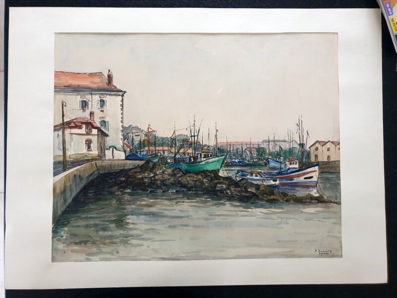 André Duculty (1912-1990) Watercolor on paper "Port of Brittany, Quiberon?" Signed lower right