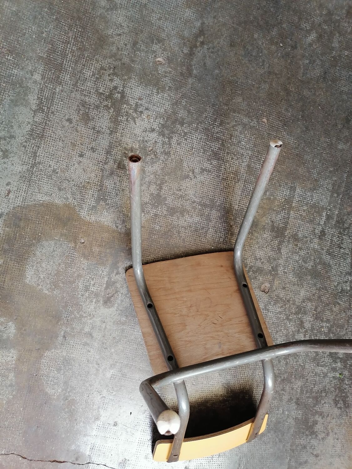 Small school chair 1950s yellow formica tube