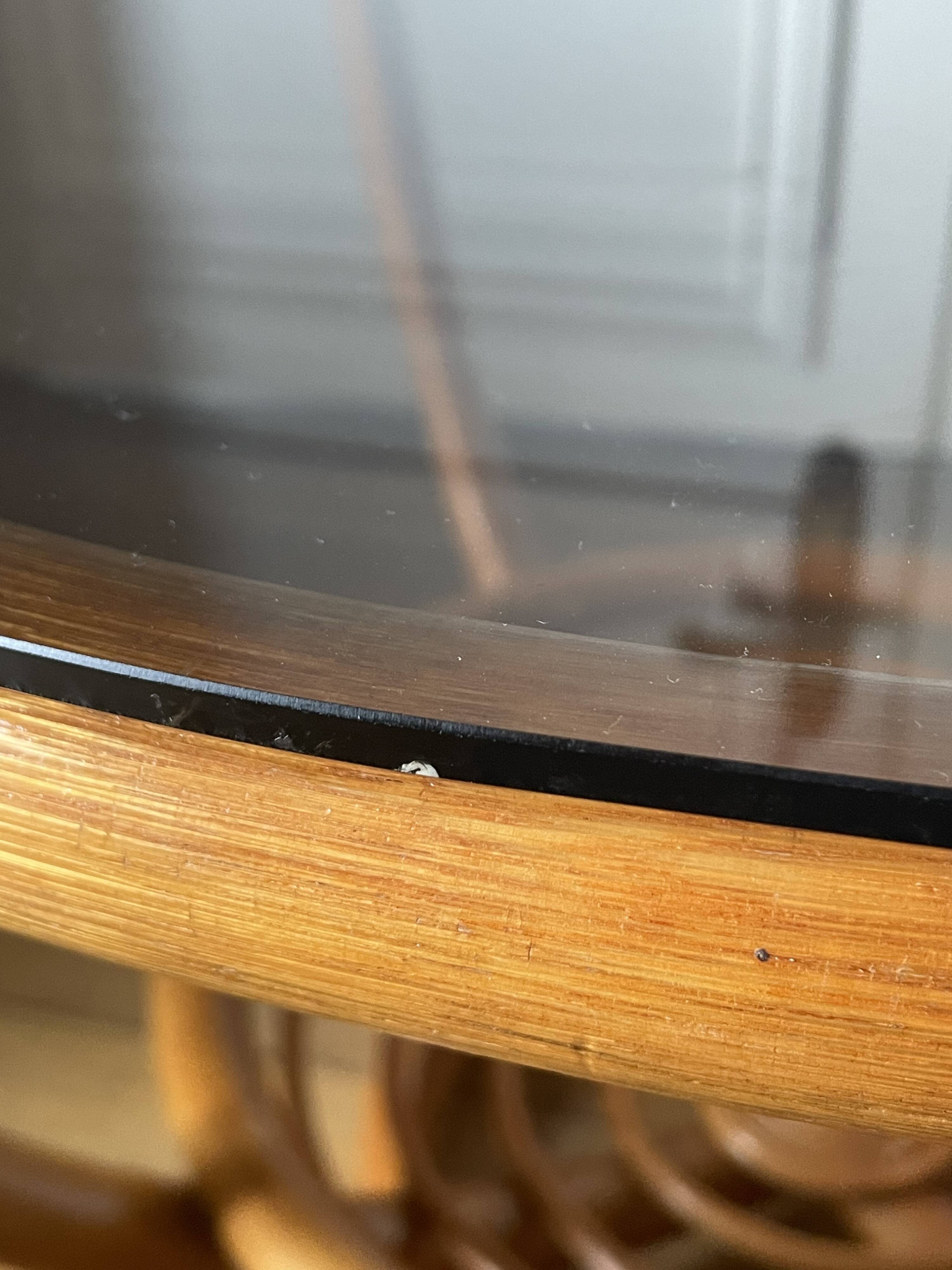 Vintage rattan coffee table with smoked glass top