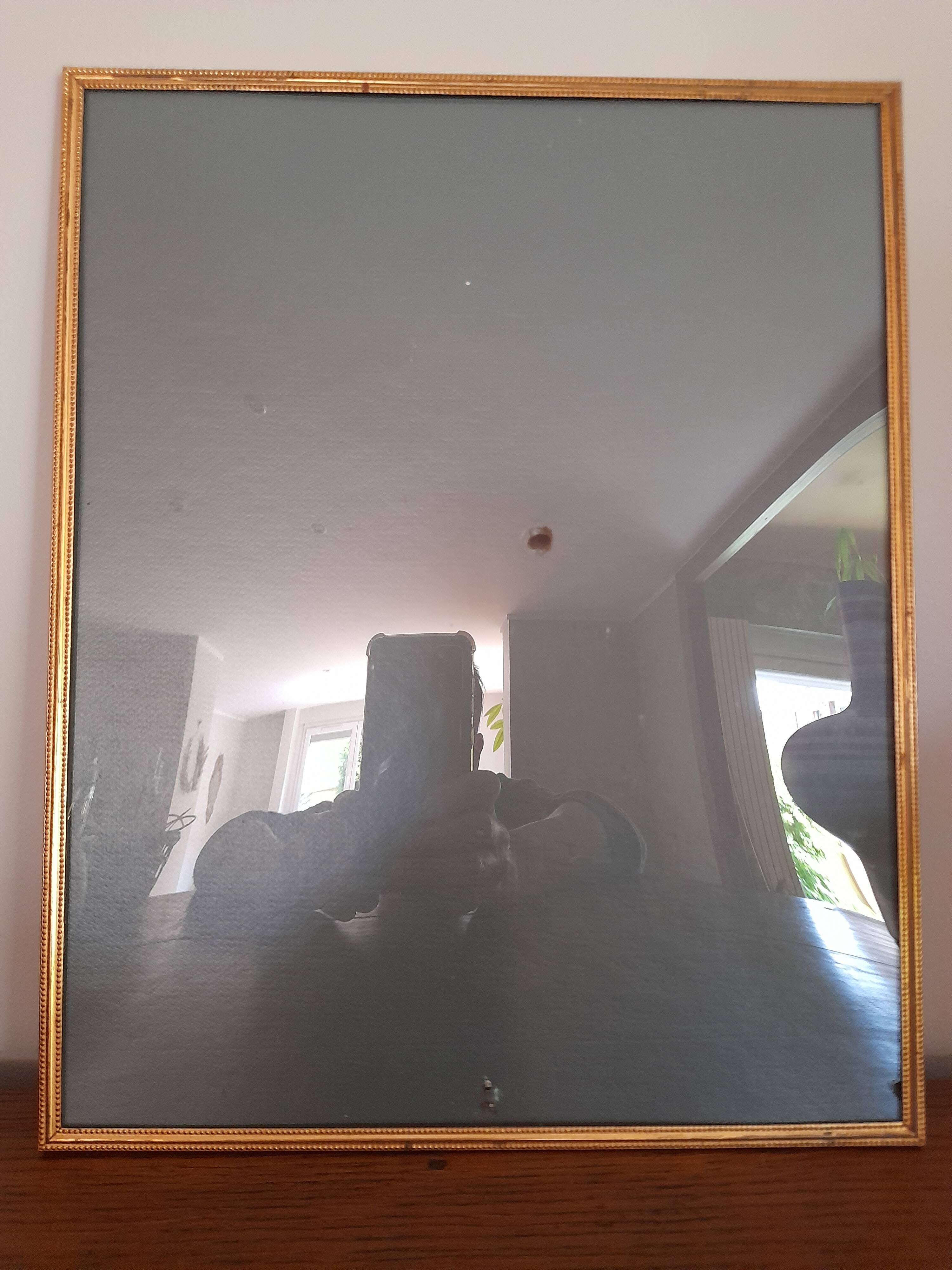Rectangular curved glass frame 24 x 30 cm Vintage gold metal beads and edging