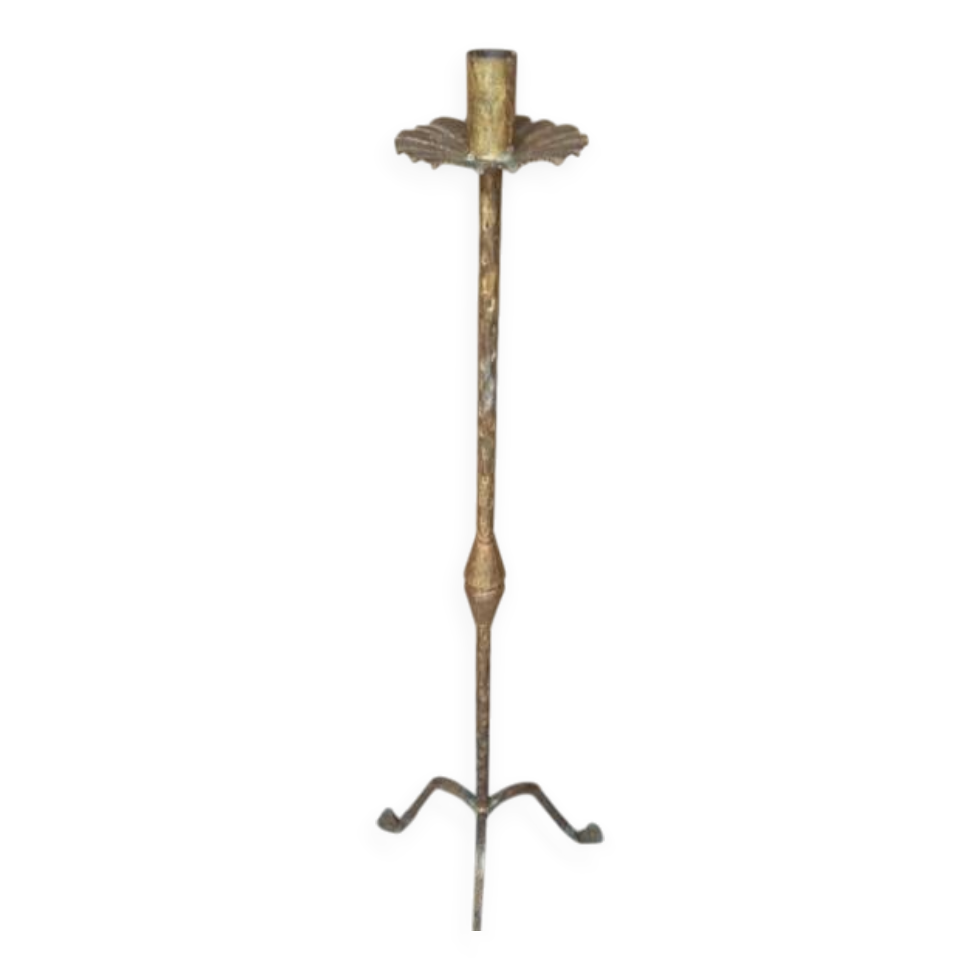 Brutalist gilded wrought iron floor lamp base 1970