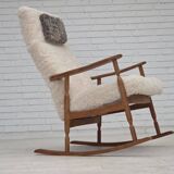1970s, Danish rocking chair, reupholstered in quality genuine sheepskin.