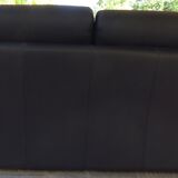 3-seater non-convertible sofa upholstered in navy blue leather – Very good condition