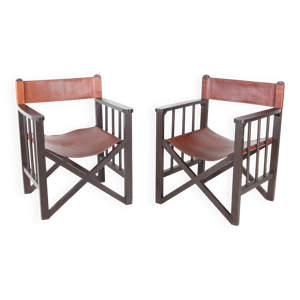 Paire de fauteuils bois - cuir
