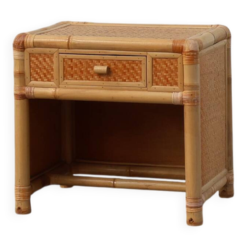 Commode, table de chevet italienne en bambou et osier, années 1970