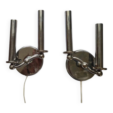 Pair of Rare Chrome Art Deco / Functionalism Wall Lamps, 1930s