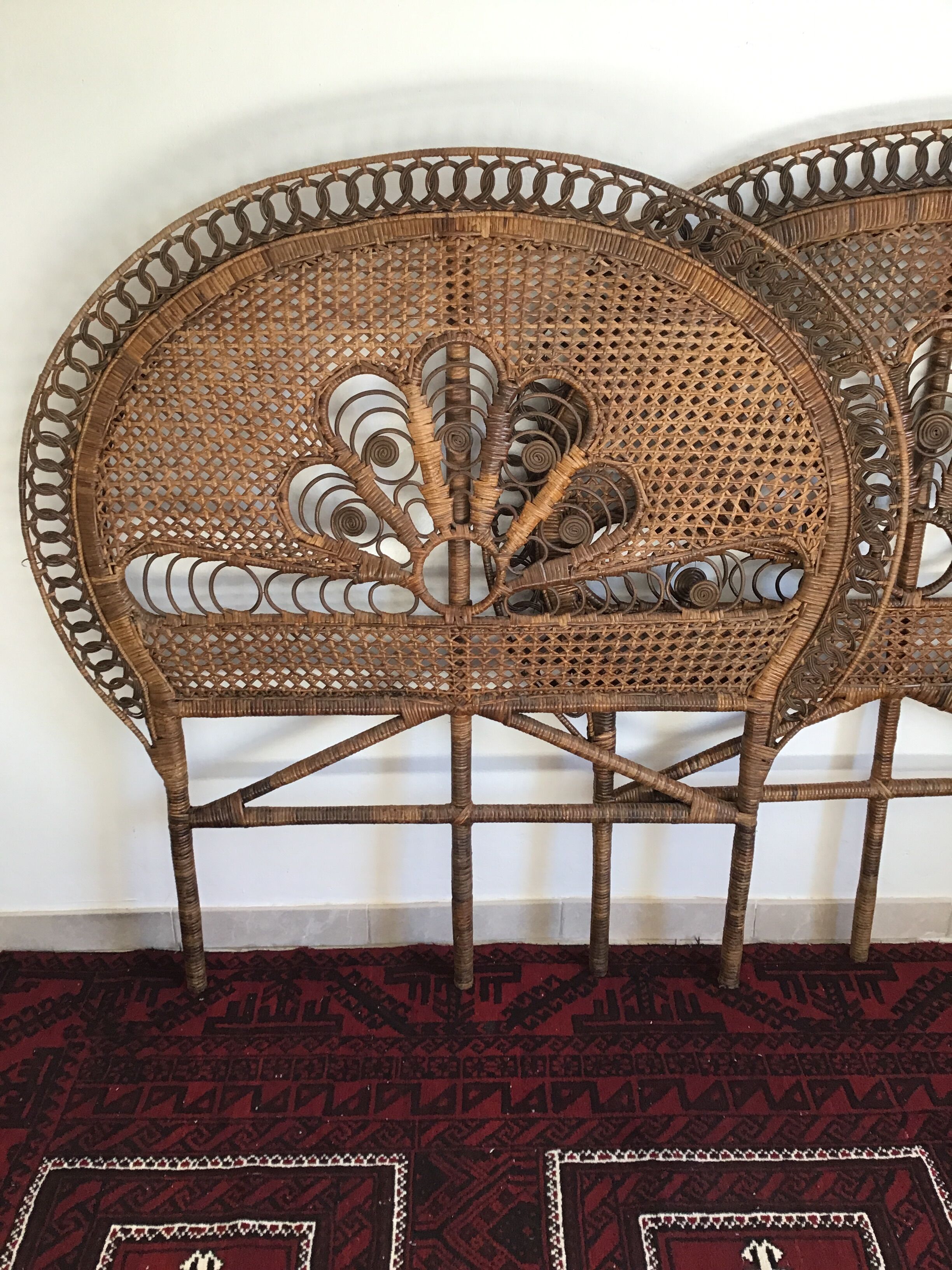 Pair of rattan and canning bed head