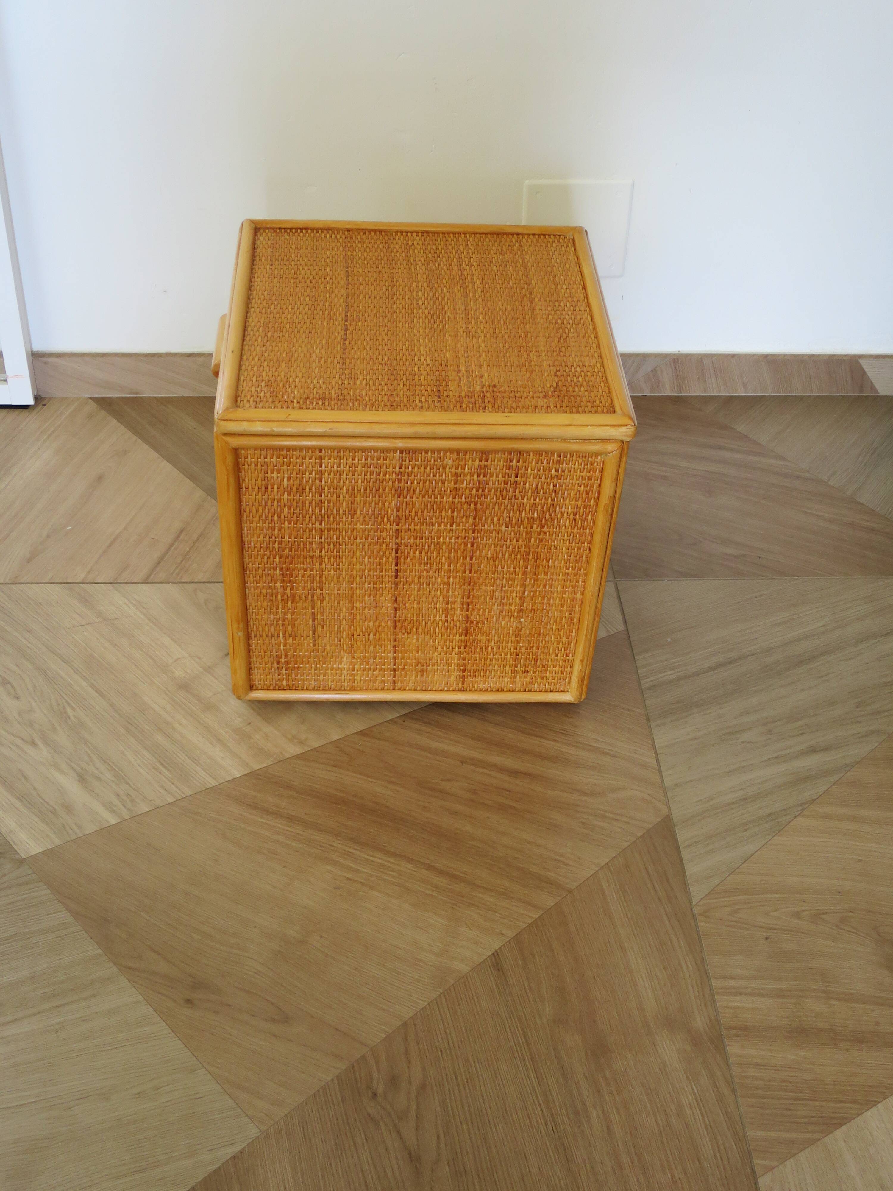 Woven rattan chest, wood and bamboo, 1980s