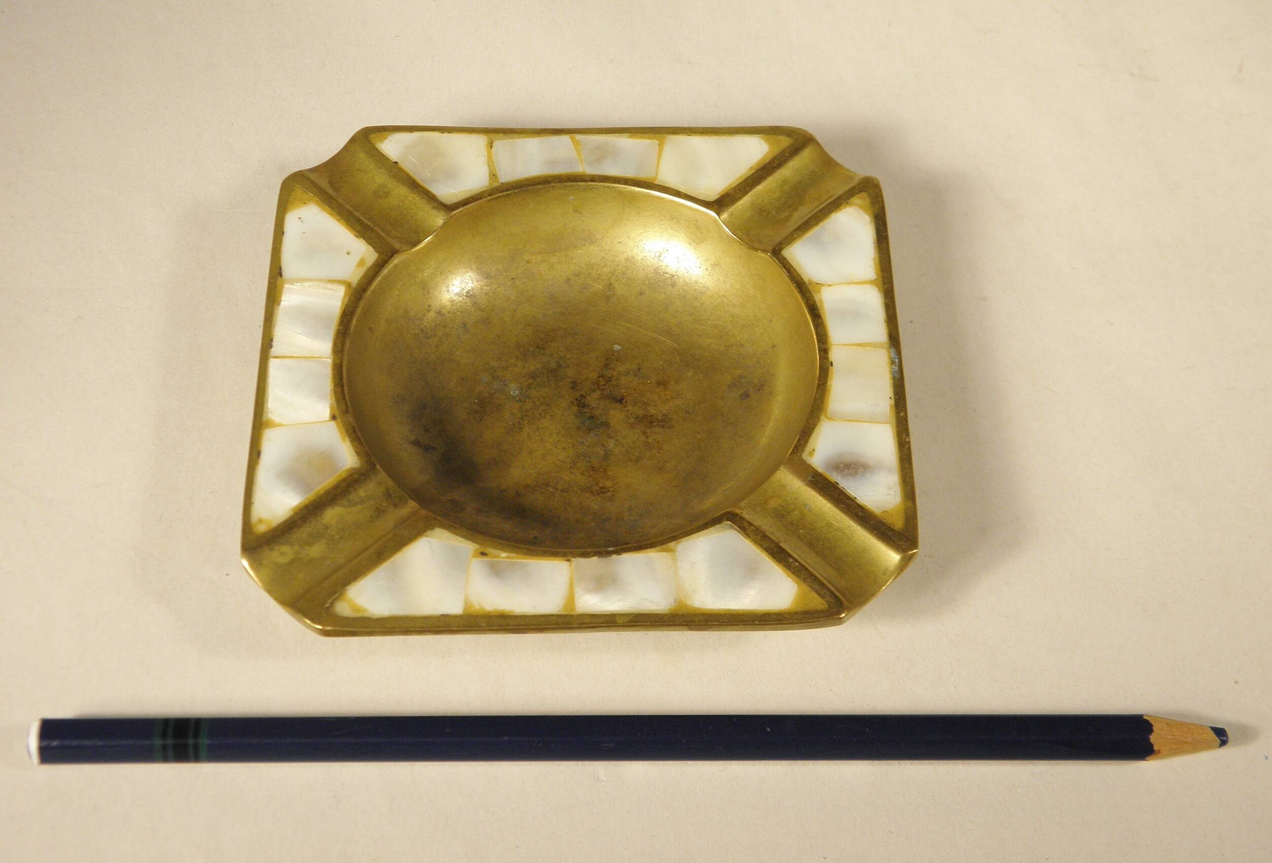 Brass and mother-of-pearl ashtray from the 70s