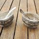 Old pair of oval metal salt shakers with louis xvi style verrine