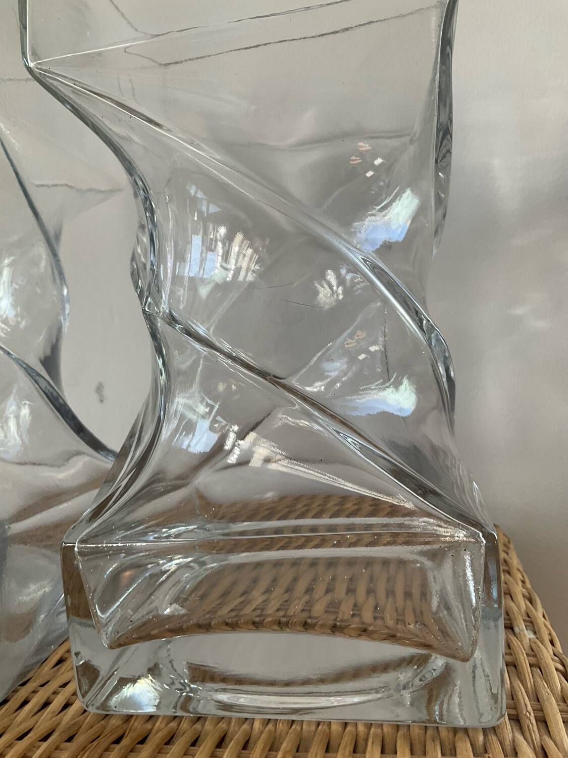 Pair of vintage twisted glass vases