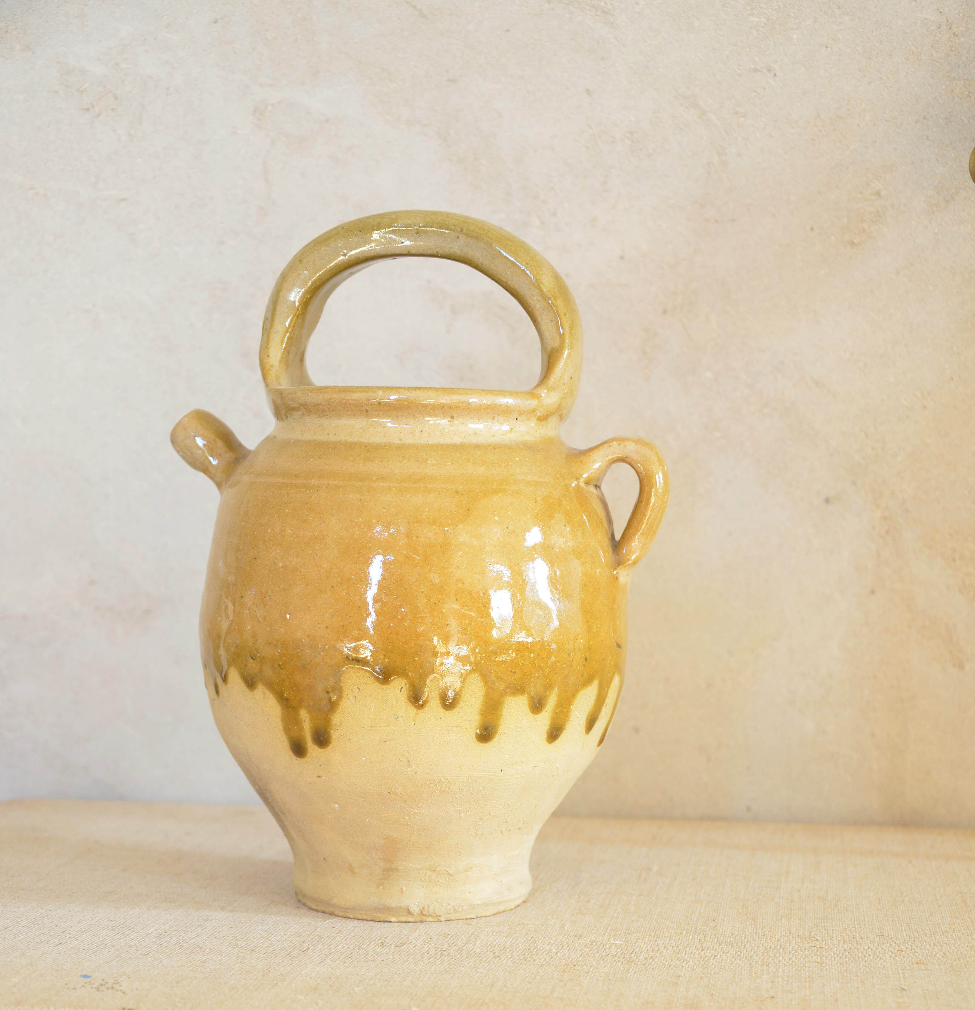 Yellow glazed gargoulette, Provençal jug pitcher